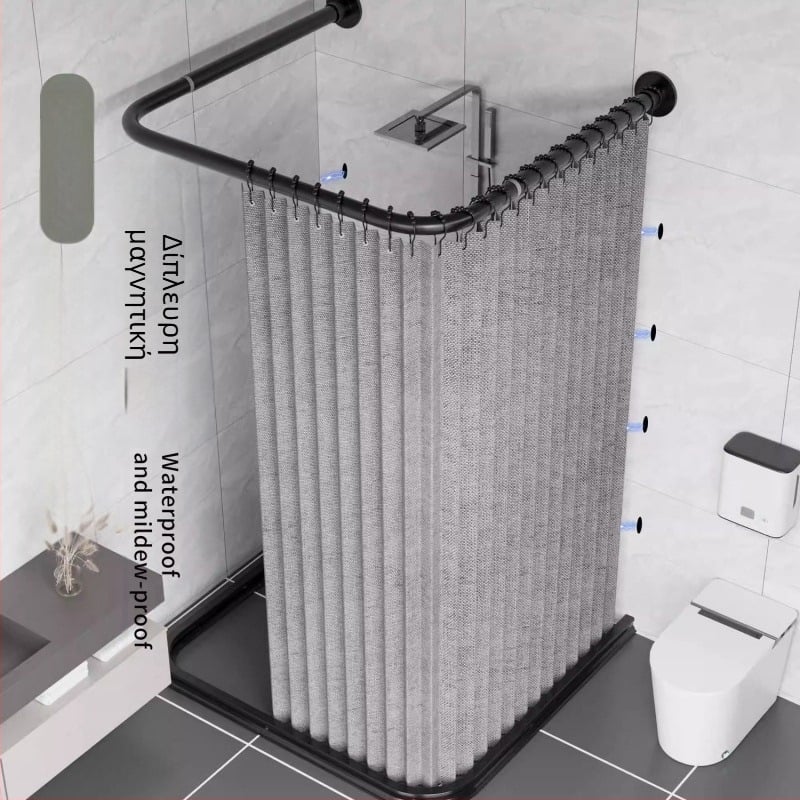 Πτυσσόμενη κουρτίνα ντους σε σχήμα U, αόρατη μαγνητική κουρτίνα ντους, κουρτίνα ντους χωρίς τρυπήματα, Arc Hygienic