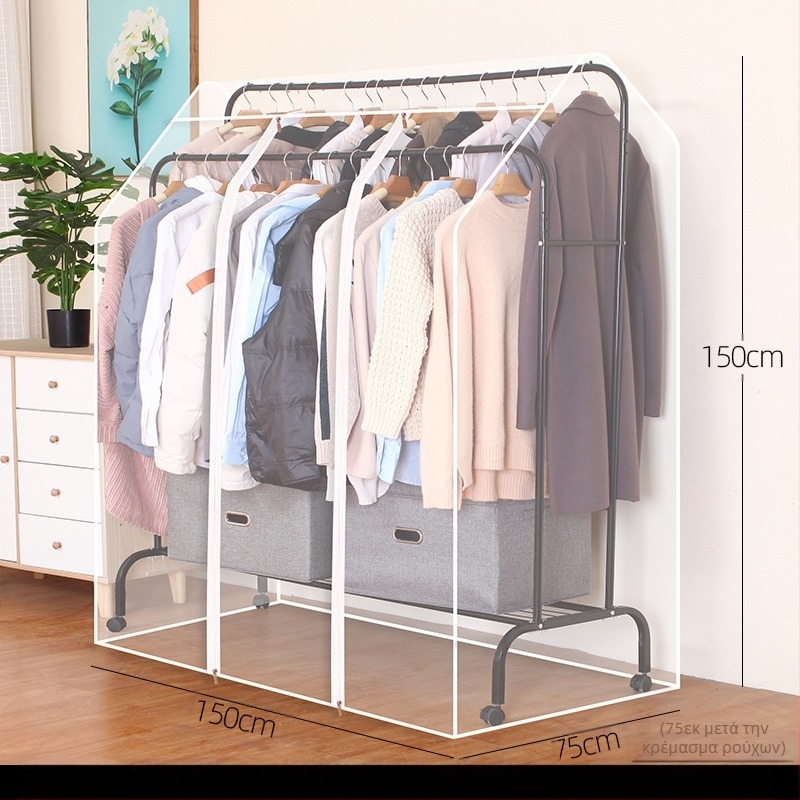 Κάλυμμα κρεμάστρας με διπλή ράβδο και ψηλή, ανθεκτικό στη σκόνη, για δάπεδα υπνοδωματίου, διαφανές κάλυμμα ρούχων, ανθεκτικό στη σκόνη, αποθήκευση παλτών