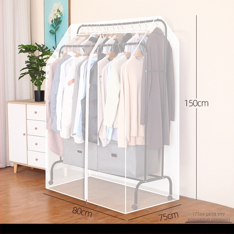 Κάλυμμα κρεμάστρας με διπλή ράβδο και ψηλή, ανθεκτικό στη σκόνη, για δάπεδα υπνοδωματίου, διαφανές κάλυμμα ρούχων, ανθεκτικό στη σκόνη, αποθήκευση παλτών