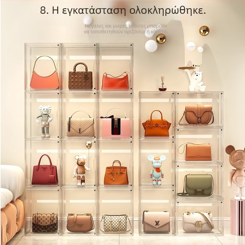 Πολυτελές διαφανές μαγνητικό κουτί απορρόφησης για αποθήκευση αντικειμένων σε τσάντα, προσβάσιμο πολυτελές ράφι αποθήκευσης, ανθεκτικό στη σκόνη υφασμάτινο ντουλάπι βιτρίνας