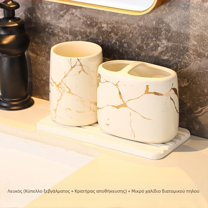 Ευρωπαϊκό στυλ Μοντέρνα θήκη οδοντόβουρτσας για οικιακή χρήση μπάνιου με μαρμάρινο μοτίβο Κεραμικό καλλυντικό κύπελλο οδοντόβουρτσας για ζευγάρια