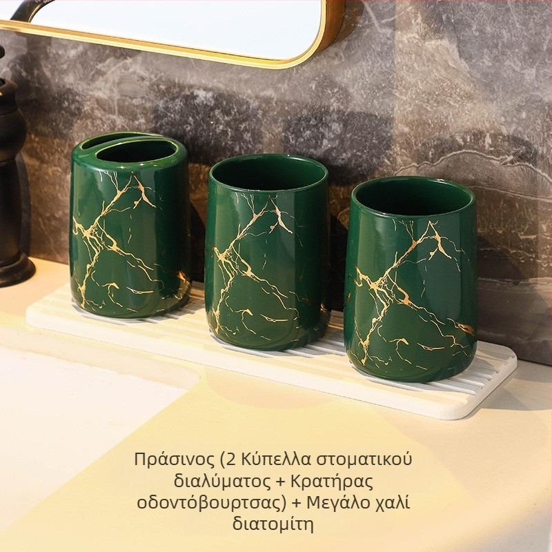 Ευρωπαϊκό στυλ Μοντέρνα θήκη οδοντόβουρτσας για οικιακή χρήση μπάνιου με μαρμάρινο μοτίβο Κεραμικό καλλυντικό κύπελλο οδοντόβουρτσας για ζευγάρια