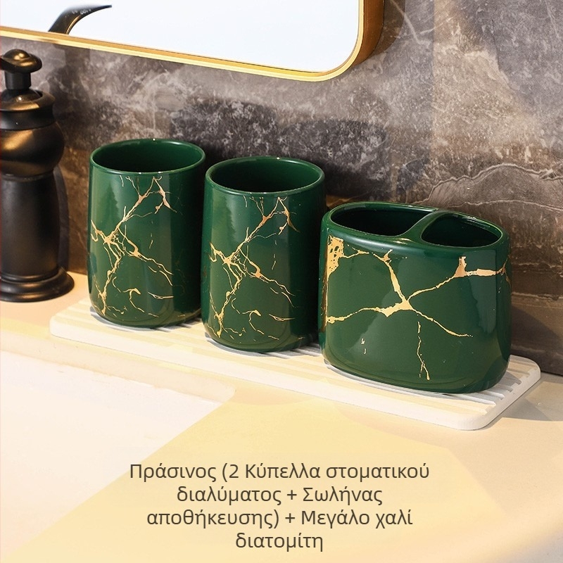 Ευρωπαϊκό στυλ Μοντέρνα θήκη οδοντόβουρτσας για οικιακή χρήση μπάνιου με μαρμάρινο μοτίβο Κεραμικό καλλυντικό κύπελλο οδοντόβουρτσας για ζευγάρια