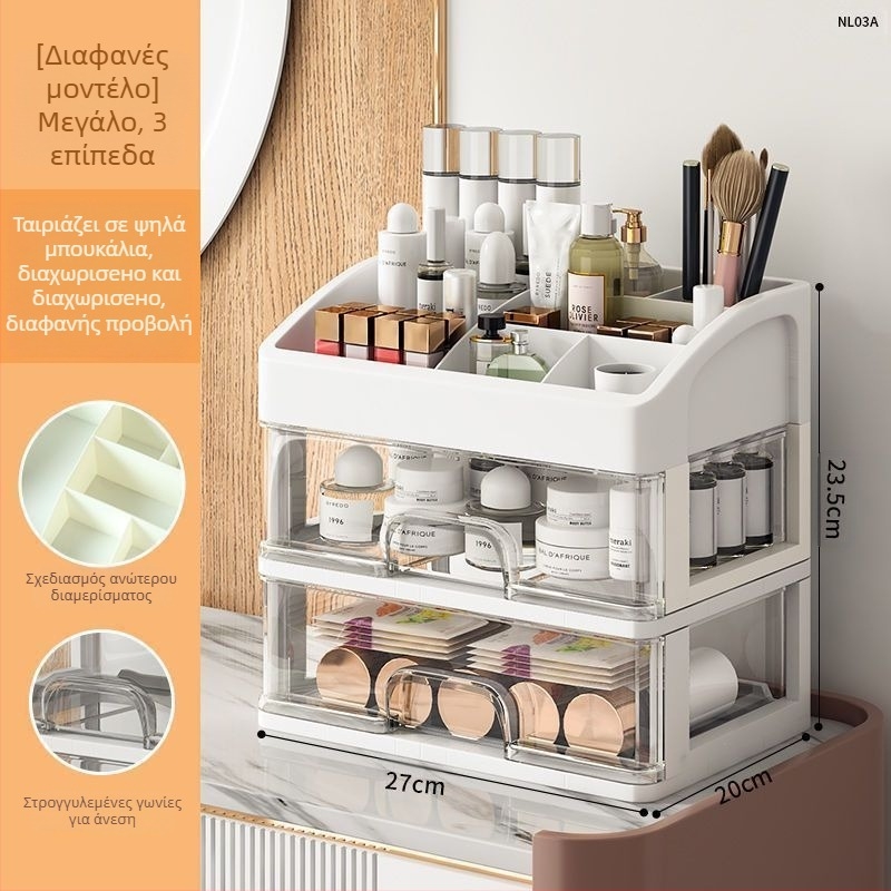 Κουτί αποθήκευσης καλλυντικών διαφανές συρτάρι γραφείου τύπου σκόνης-ανθεκτικό σε σκόνη περιποίηση δέρματος μπουντουάρ μεγάλης χωρητικότητας κοιτώνα κουτί μακιγιάζ