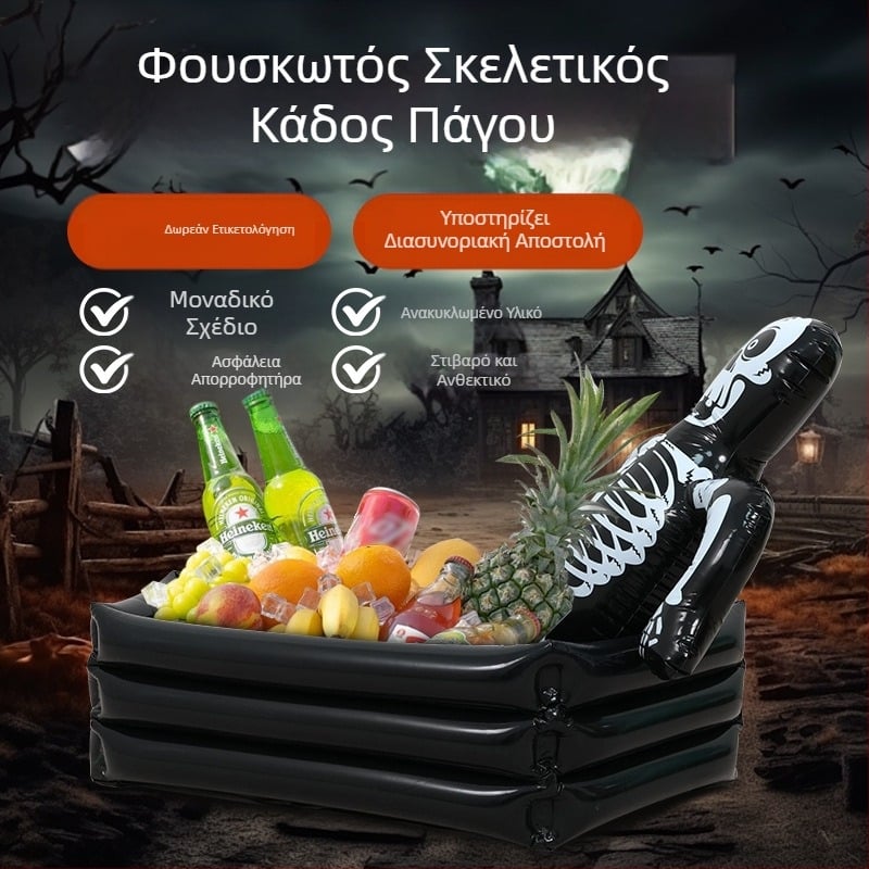 Διακόσμηση για Halloween, Κουβάς με πάγο με κρανίο, Είδη πάρτι για Halloween, Κουβάς ποτών, Κουβάς αποθήκευσης στολιδιών για Halloween, Αυλάκι πάγου