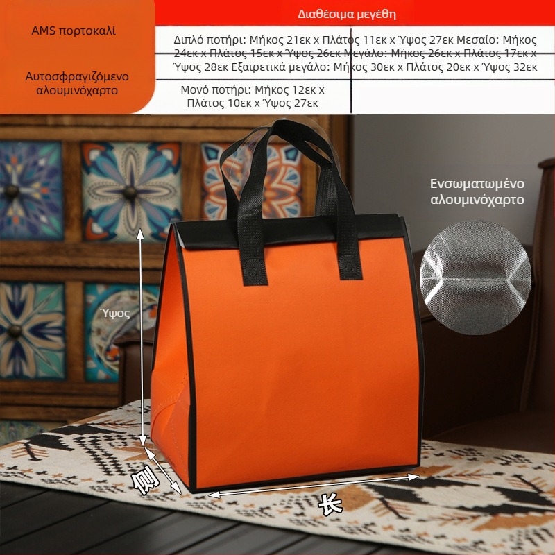 Μη υφασμένη τσάντα προσαρμοσμένη τσάντα μόνωσης μίας χρήσης για takeaway, προσαρμοσμένη τσάντα catering, συσκευασία τσαγιού γάλακτος, αλουμινόχαρτο με αυτοκόλλητη τσάντα