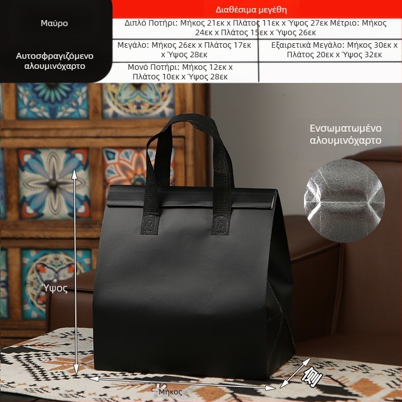 Μη υφασμένη τσάντα προσαρμοσμένη τσάντα μόνωσης μίας χρήσης για takeaway, προσαρμοσμένη τσάντα catering, συσκευασία τσαγιού γάλακτος, αλουμινόχαρτο με αυτοκόλλητη τσάντα