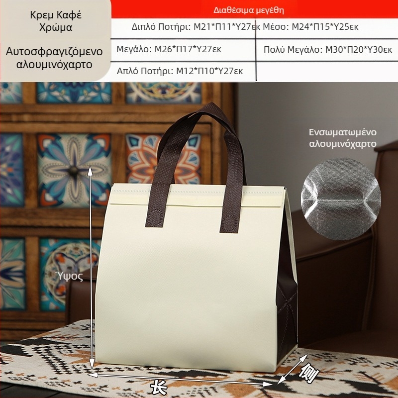 Μη υφασμένη τσάντα προσαρμοσμένη τσάντα μόνωσης μίας χρήσης για takeaway, προσαρμοσμένη τσάντα catering, συσκευασία τσαγιού γάλακτος, αλουμινόχαρτο με αυτοκόλλητη τσάντα