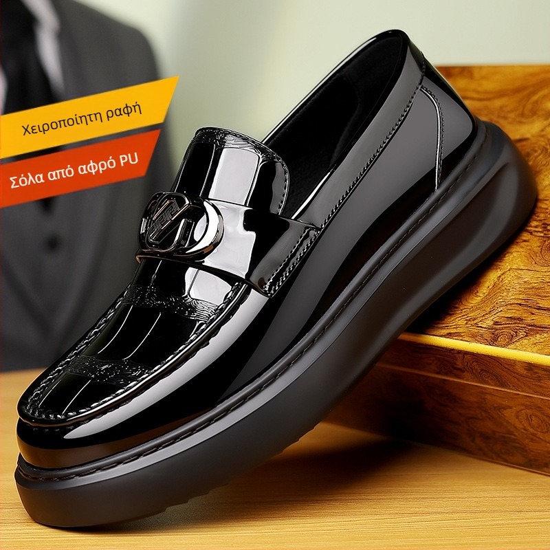 Δερμάτινα επαγγελματικά παπούτσια για άνδρες βρετανικού στιλ 2025, χαμηλά, με χοντρή σόλα, κορεάτικα μοκασίνια, μοντέρνα, ρετρό, casual, λαμπερά ανδρικά παπούτσια