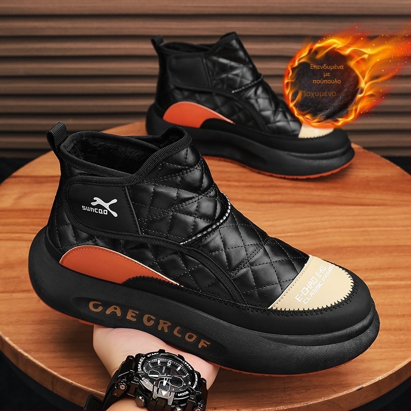 Ψηλά ανδρικά βαμβακερά παπούτσια Northeast Thickened 2025, αδιάβροχα, χειμερινά, νέα, ζεστά, γούνινα, βαμβακερά παπούτσια One Snow με επένδυση φλις