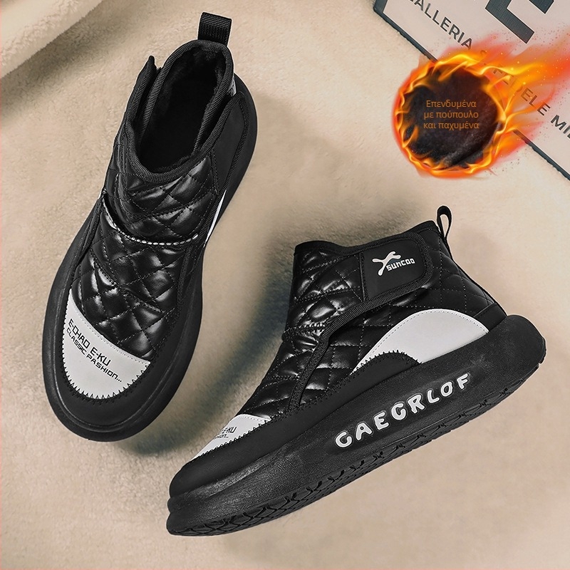 Ψηλά ανδρικά βαμβακερά παπούτσια Northeast Thickened 2025, αδιάβροχα, χειμερινά, νέα, ζεστά, γούνινα, βαμβακερά παπούτσια One Snow με επένδυση φλις