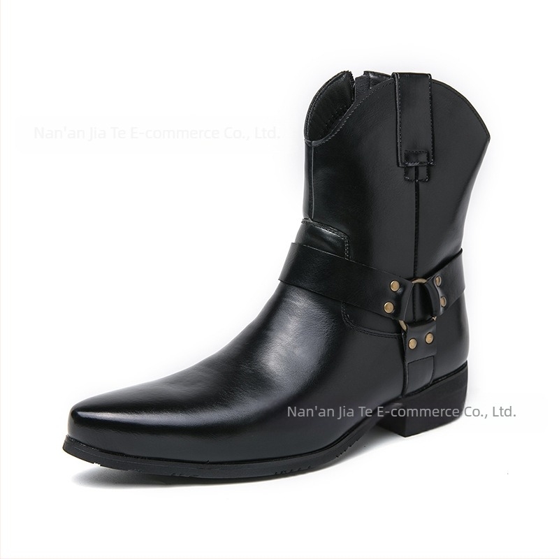 Νέες ανδρικές δερμάτινες μπότες με φερμουάρ και μυτερό φερμουάρ για το φθινόπωρο, ευρωπαϊκά και αμερικανικά επίσημα δερμάτινα παπούτσια με ψηλό τελείωμα, επίσημες κοντές μπότες, casual ανδρικά παπούτσια