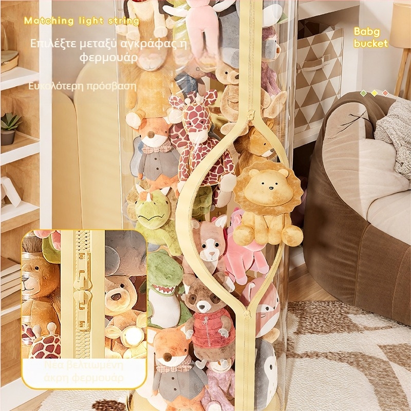 Μεγάλης χωρητικότητας κούκλα με κουβά αποθήκευσης, βελούδινο παιχνίδι με φερμουάρ, διαφανής κούκλα οικιακής αποθήκευσης, υψηλής αξίας αντικείμενο