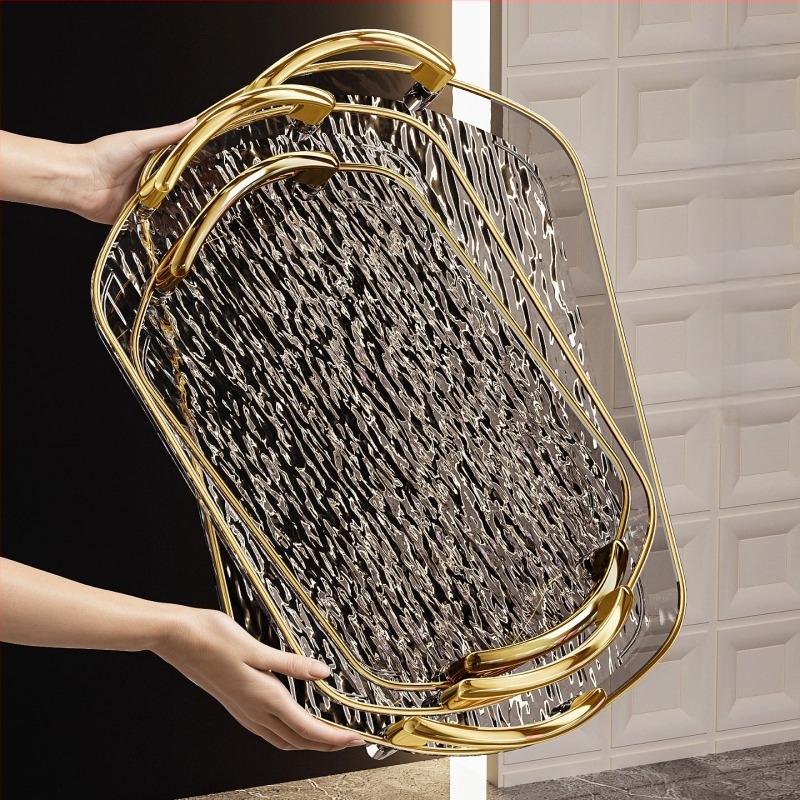 Ελαφρύς πλαστικός δίσκος πολυτελείας με λαβή, δίσκος τσαγιού οικιακής χρήσης υψηλής ποιότητας με διπλό αυτί, δίσκος φαγητού, μεγάλος δίσκος εστιατορίου με πάχος