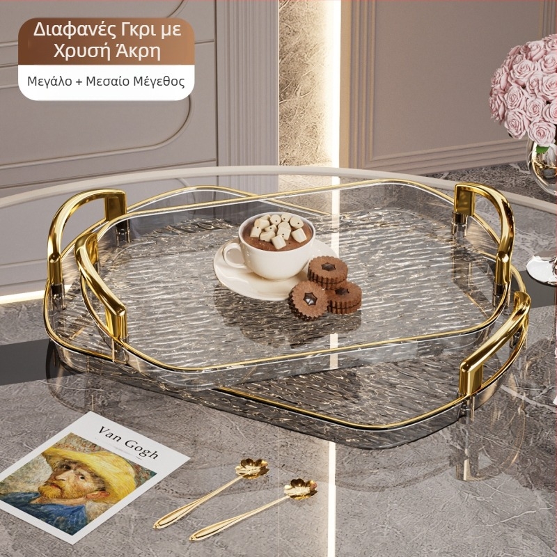 Ελαφρύς πλαστικός δίσκος πολυτελείας με λαβή, δίσκος τσαγιού οικιακής χρήσης υψηλής ποιότητας με διπλό αυτί, δίσκος φαγητού, μεγάλος δίσκος εστιατορίου με πάχος