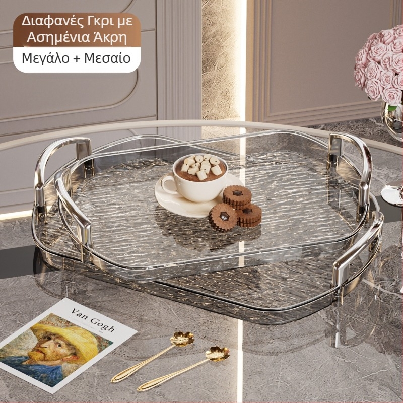 Ελαφρύς πλαστικός δίσκος πολυτελείας με λαβή, δίσκος τσαγιού οικιακής χρήσης υψηλής ποιότητας με διπλό αυτί, δίσκος φαγητού, μεγάλος δίσκος εστιατορίου με πάχος