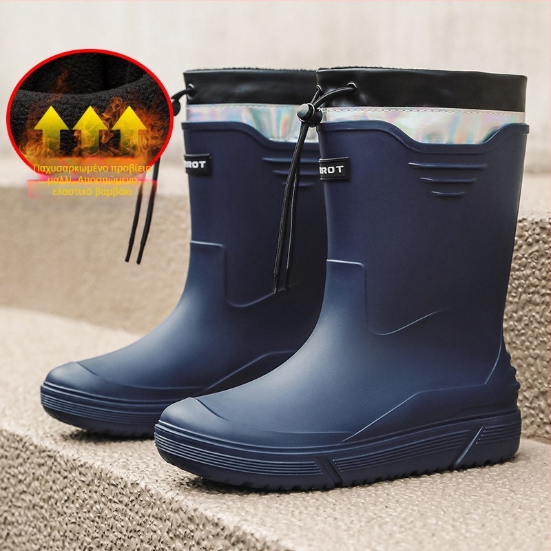 Αντιολισθητικές ψηλοτάκουνες μπότες βροχής ανδρικές με μεσαίο τακούνι, ζεστές μπότες βροχής με κορσέ, αδιάβροχα παπούτσια, παπούτσια κουζίνας, παπούτσια ψαρέματος, μπότες νερού