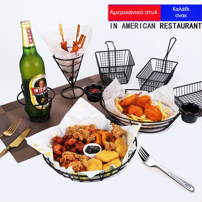 Αμερικανικό στυλ δημιουργικά επιτραπέζια σκεύη Καλάθι με σιδερένια τηγανητά σνακ Καλάθι με τηγανητές πατάτες Καλάθι με τηγανητές πατάτες Επιδόρπιο Τηγανητό κοτόπουλο Καλάθι με ψωμί Δοχείο πιάτων