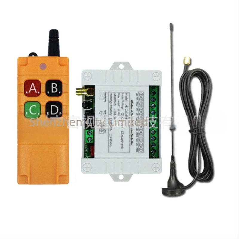 AC100-250V 4 καναλιών 433 ασύρματο τηλεχειριστήριο με διακόπτη πολλαπλών λειτουργιών, τηλεχειριστήριο γερανού με πλάκα ουράς 2000M