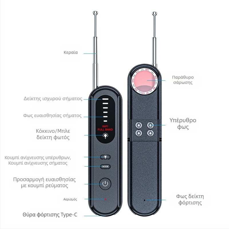 Ανιχνευτής κάμερας T01 Ταξιδιωτικός ανιχνευτής αντι-κρυφοκοιτάσματος, ανιχνευτής αντι-τοποθέτησης, μαγνητικός ανιχνευτής αντι-παρακολούθησης συναντήσεων