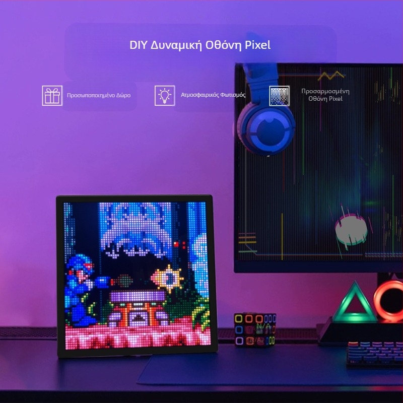 Ξυπνητήρι με οθόνη 64*64 pixel DIY για επιφάνεια εργασίας, δημιουργικό διακοσμητικό στολίδι, πρακτικό έξυπνο δώρο γενεθλίων με ατμόσφαιρα LED