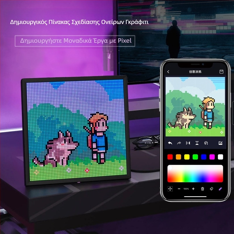 Ξυπνητήρι με οθόνη 64*64 pixel DIY για επιφάνεια εργασίας, δημιουργικό διακοσμητικό στολίδι, πρακτικό έξυπνο δώρο γενεθλίων με ατμόσφαιρα LED