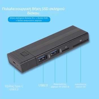 Διπλό πρωτόκολλο M.2 NVME/SATA 10g φορητός σκληρός δίσκος, θύρα ytpe C, αναγνώστης καρτών USB3.1 SD TF