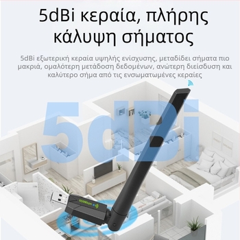 Κάρτα ασύρματου δικτύου USB διπλής συχνότητας 650 μέτρων χωρίς μονάδα δίσκου, προσαρμογέας δικτύου ασύρματου WiFi 5G για επιτραπέζιους υπολογιστές