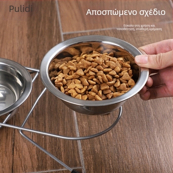 Μπολ γάτας από ανοξείδωτο ατσάλι, ενσωματωμένο διπλό μπολ, χονδρική προστασία λαιμού, μπολ τροφής για γάτες, προμήθειες κατοικίδιων ζώων, σιδερένια βάση για μπολ