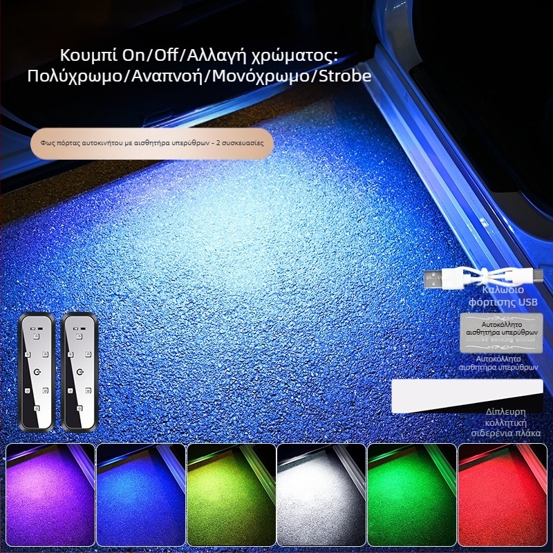 Προειδοποιητικό φως αυτοκινήτου, φως κατά της σύγκρουσης, φωτισμός πόρτας χωρίς καλωδίωση, πολύχρωμο φως περιβάλλοντος LED που αναβοσβήνει, σχεδιασμός χωρίς καλωδίωση