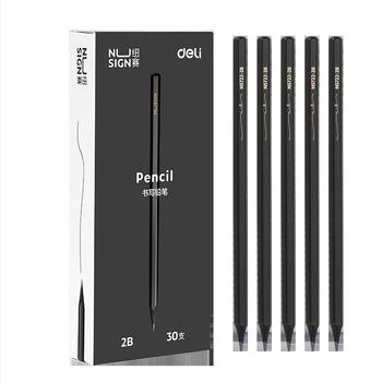 Μολύβι γραφής Deli New Sai Black Wood Hexagon Rod 2B με πυρήνα γραφίτη HB Black Super High Color Value (30 τεμάχια/κουτί)