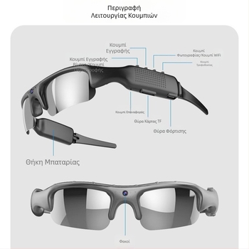 Γυαλιά ποδηλασίας εξωτερικού χώρου με Wifi, έξυπνα αθλητικά γυαλιά που τοποθετούνται στο κεφάλι, πολυλειτουργική κάμερα και γυαλιά φωτογραφιών