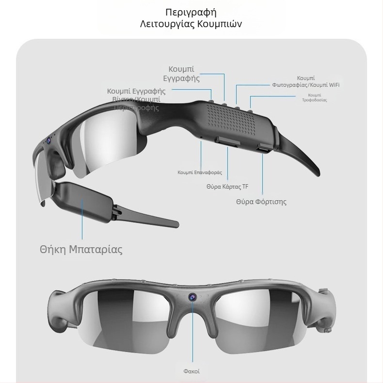 Γυαλιά ποδηλασίας εξωτερικού χώρου με Wifi, έξυπνα αθλητικά γυαλιά που τοποθετούνται στο κεφάλι, πολυλειτουργική κάμερα και γυαλιά φωτογραφιών