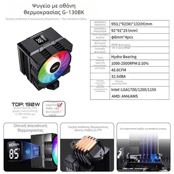 Έλεγχος θερμοκρασίας Argb σε διασυνοριακό περιβάλλον, αθόρυβος ανεμιστήρας, θερμοκρασία κεντρικού υπολογιστή, ψηφιακή οθόνη, αερόψυκτο καλοριφέρ