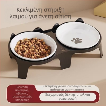 Μπολ για γάτα, Μπολ τροφής για γάτες, Κεραμικό μπολ ρυζιού για γάτες, Διπλό μπολ με κεκλιμένο στόμα για προστασία της αυχενικής μοίρας της σπονδυλικής στήλης και αποτροπή ανατροπής, Μπολ για πόσιμο νερό και τάισμα σκύλου