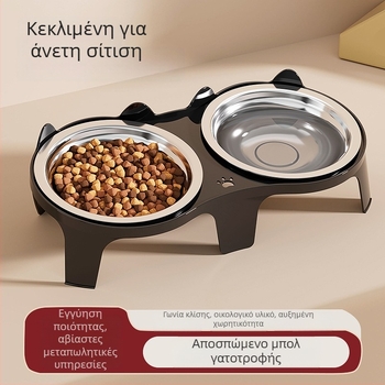 Μπολ για γάτα, Μπολ τροφής για γάτες, Κεραμικό μπολ ρυζιού για γάτες, Διπλό μπολ με κεκλιμένο στόμα για προστασία της αυχενικής μοίρας της σπονδυλικής στήλης και αποτροπή ανατροπής, Μπολ για πόσιμο νερό και τάισμα σκύλου