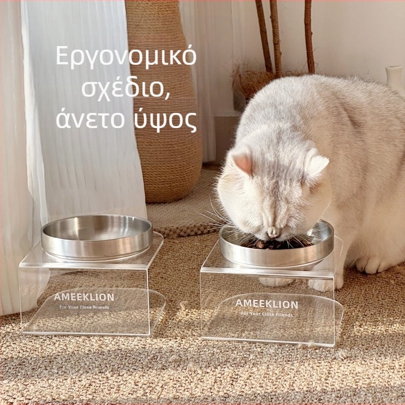 Μπολ γάτας από ανοξείδωτο ατσάλι, ψηλό ακρυλικό υπερυψωμένο ράφι που προστατεύει την αυχενική μοίρα της σπονδυλικής στήλης, μπολ για σκύλους, μπολ νερού και τροφής για κατοικίδια, μεγάλης διαμέτρου