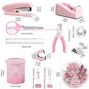 Σετ γραφείου για στυλό, διασυνοριακής χρήσης, μακαρόν, έγχρωμα χαρτικά, συρραπτικό, ψαλίδι, ταινία, αφαίρεση συρραπτικών, κουτί αποθήκευσης συρραπτικών