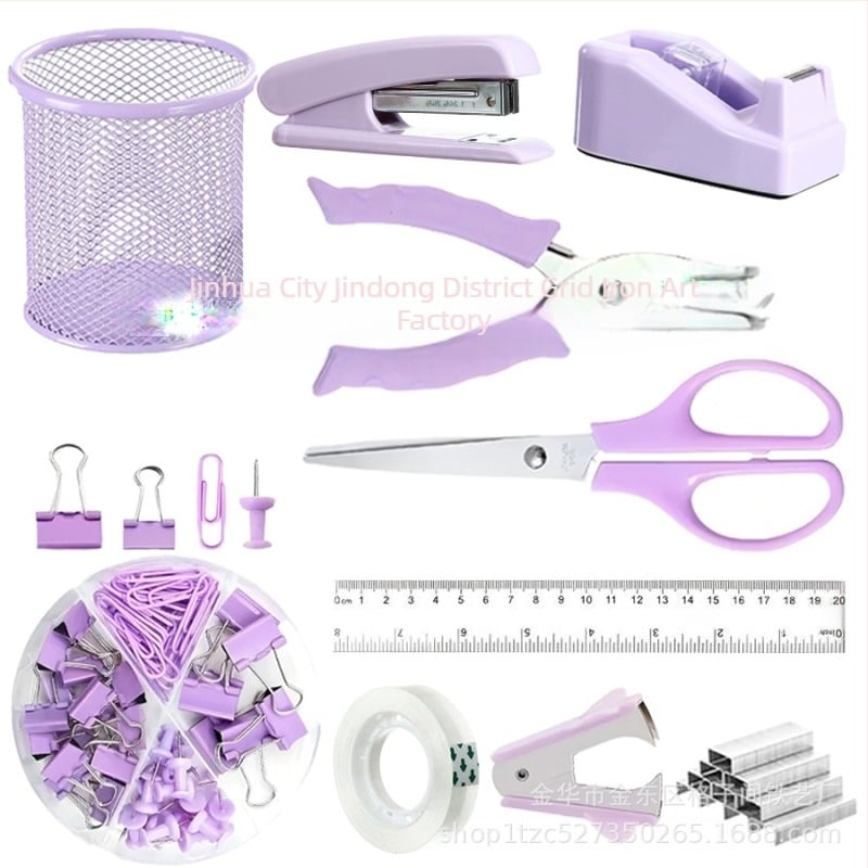 Σετ γραφείου για στυλό, διασυνοριακής χρήσης, μακαρόν, έγχρωμα χαρτικά, συρραπτικό, ψαλίδι, ταινία, αφαίρεση συρραπτικών, κουτί αποθήκευσης συρραπτικών