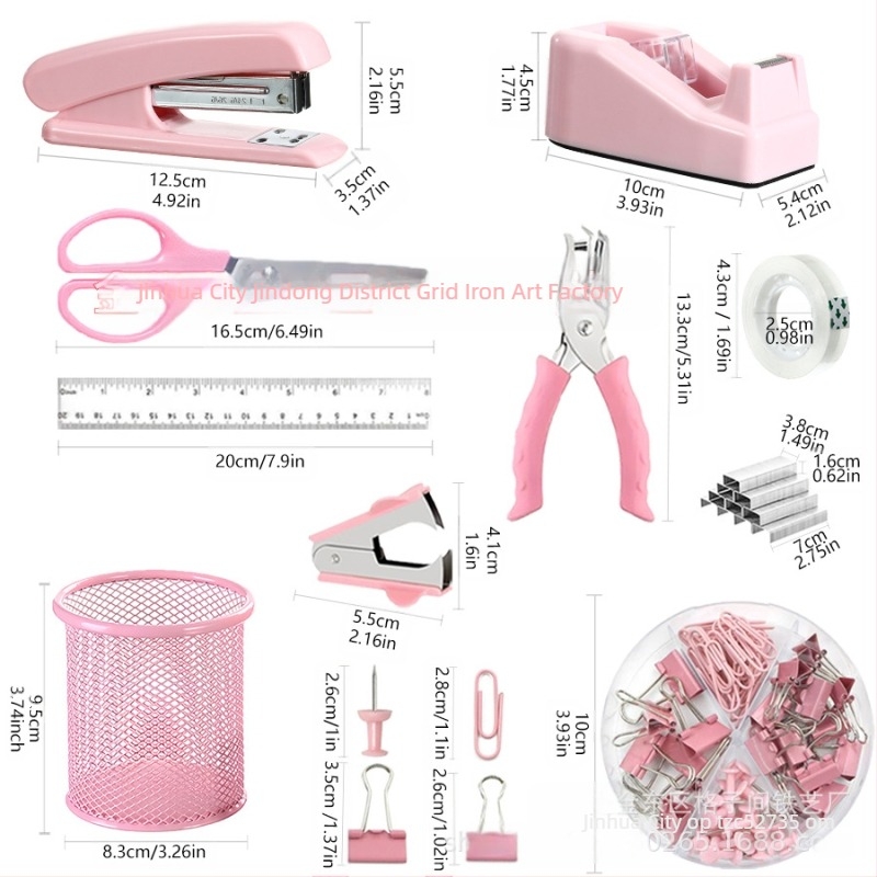 Σετ γραφείου για στυλό, διασυνοριακής χρήσης, μακαρόν, έγχρωμα χαρτικά, συρραπτικό, ψαλίδι, ταινία, αφαίρεση συρραπτικών, κουτί αποθήκευσης συρραπτικών