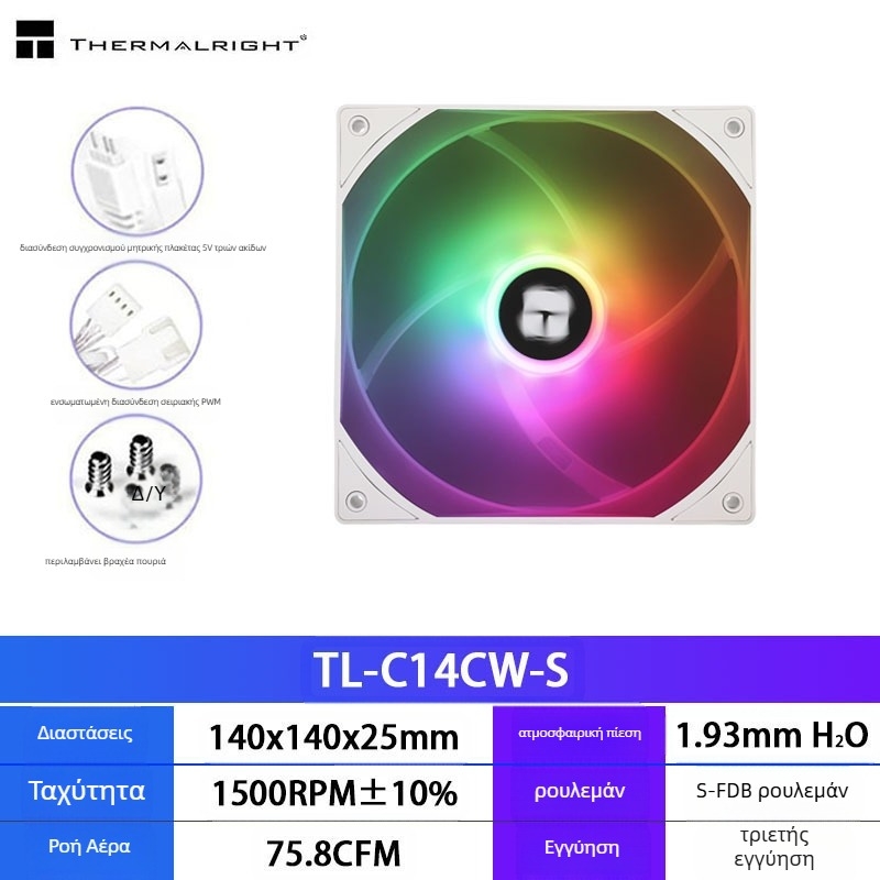 Limin TL-C14C-S μαύρος ανεμιστήρας σασί 14cm αθόρυβος επιτραπέζιος ανεμιστήρας ψύξης υπολογιστή ARGB λευκός