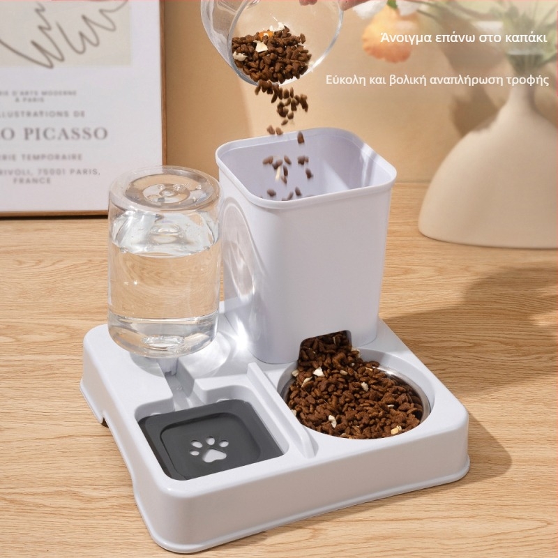 Μπολ για γάτες, μπολ για σκύλους, διπλό μπολ με λοξό στόμα, λεκάνη ρυζιού για γάτες, αυτόματο αναπλήρωση νερού από ανοξείδωτο ατσάλι, μπολ για κατοικίδια, τροφοδότης πόσιμου νερού 2 σε 1