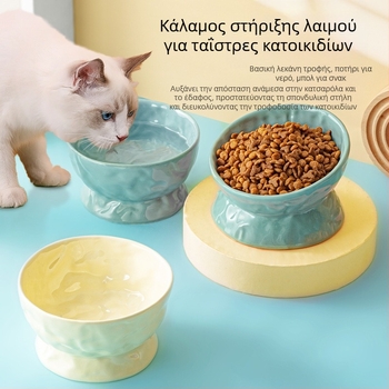 Μπολ για γάτες, μπολ για σκύλους, κεραμικά είδη για γάτες, χαριτωμένο διαγώνιο διπλό μπολ, λεκάνη γάτας, προστασία λαιμού, υψηλή λεκάνη για σκύλους, αντικραδασμική χονδρική