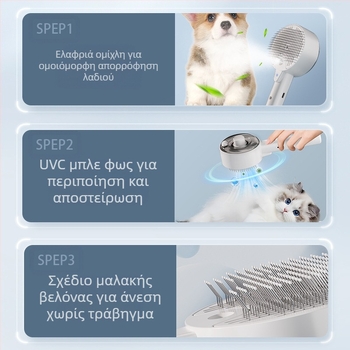 Χτένα μασάζ με σπρέι για κατοικίδια, σκύλους, χτένα αποτρίχωσης με ένα άγγιγμα για γάτες, χτένα για γάτες, αποστείρωση με υπεριώδη ακτινοβολία και αφαίρεση ακάρεων