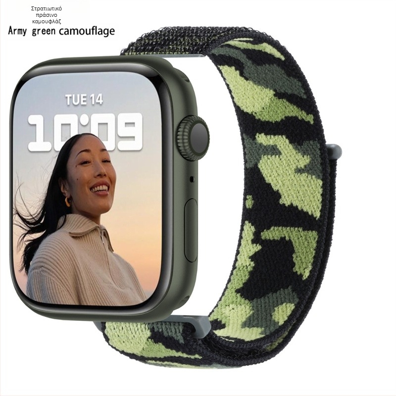 Κατάλληλο για Apple Watch 5678910 Λουράκι από νάιλον καμουφλάζ με θηλιά και velcro για το iWatch S10 Sports