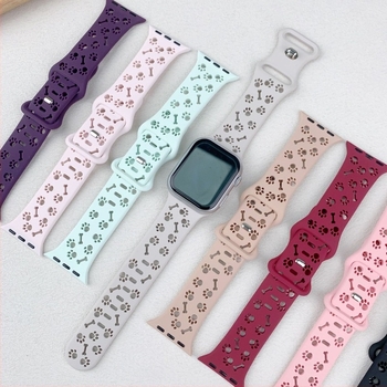 Κατάλληλο για Apple S10 Generation Watch Butterfly Buckle Dog Claw Silicone Strap Iwatch987654 Cut Out Stereo Silicone
