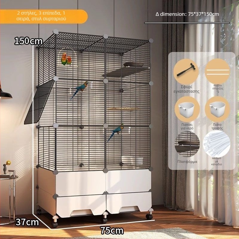 Μεγάλο κλουβί πουλιών ανθεκτικό στις πιτσιλιές για παπαγάλους, κοκατίλ, ψαρόνια, μεγάλα μάινα, παπαγαλάκια και καναρίνια, πολυτελής βίλα διαμόρφωσης τοπίου