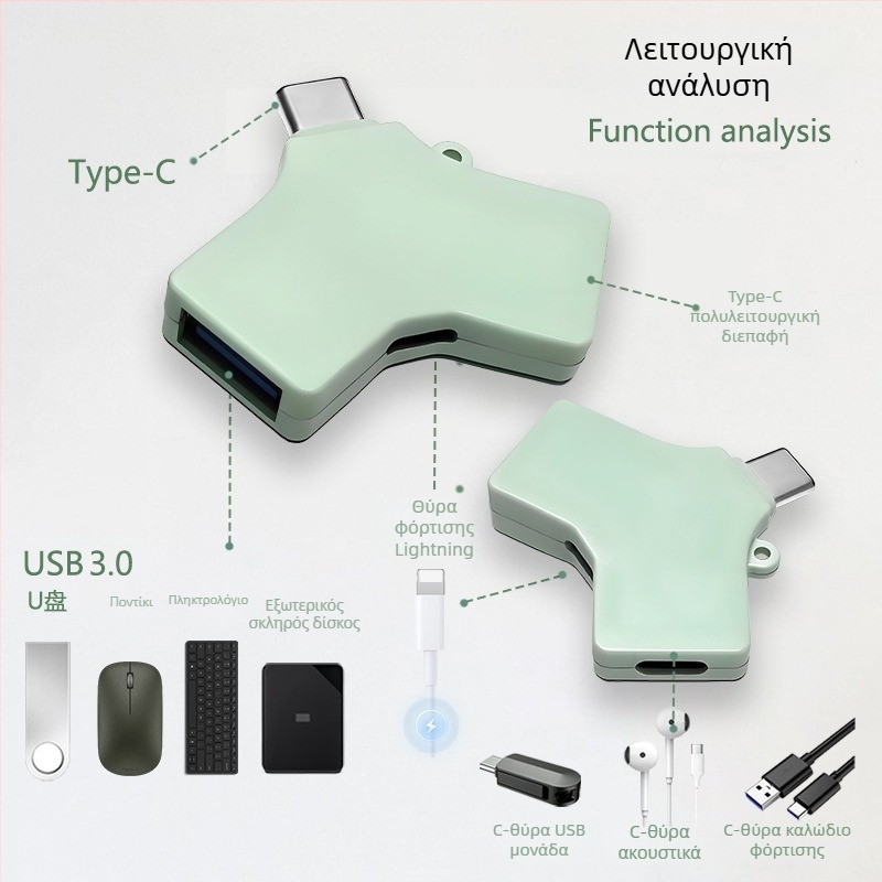 Κατάλληλο για προσαρμογέα κινητού τηλεφώνου Apple Type-C σε USB Two-in-One Pd15W, προσαρμογέα φόρτισης δεδομένων μεταφοράς δεδομένων