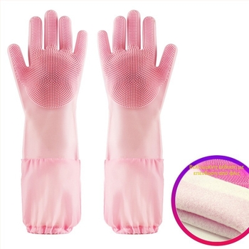 Γάντια μπάνιου κατοικίδιων από σιλικόνη, γάντια πλυσίματος πιάτων κατά των τσιμπημάτων, εκτεταμένα βελούδινα αδιάβροχα γυναικεία γάντια καθαρισμού κουζίνας για οικιακές εργασίες