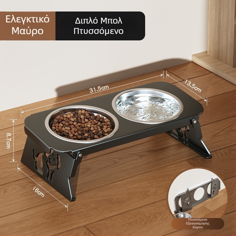 Μπολ για κατοικίδια από ανοξείδωτο ατσάλι, διπλό μπολ, πτυσσόμενο μπολ τροφής για μικρά σκυλιά, ειδικό μπολ με ενισχυμένη προστασία λαιμού για την αποφυγή ανατροπής του μπολ νερού για γάτες
